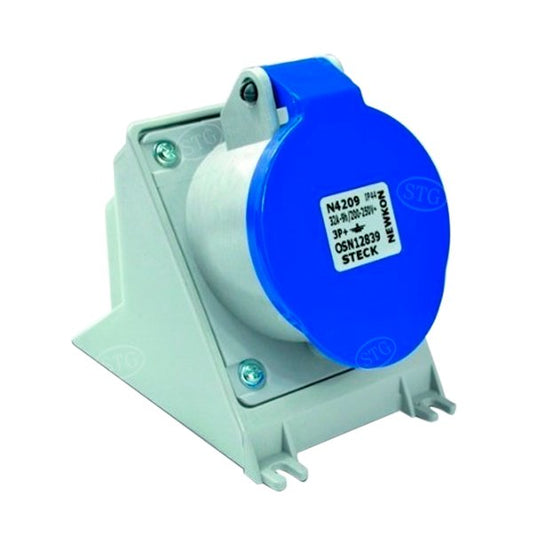 TOMA BASE MURAL 3P+T 32A 200/250VCA 9H AZUL IP44 REF: H4209 STECK